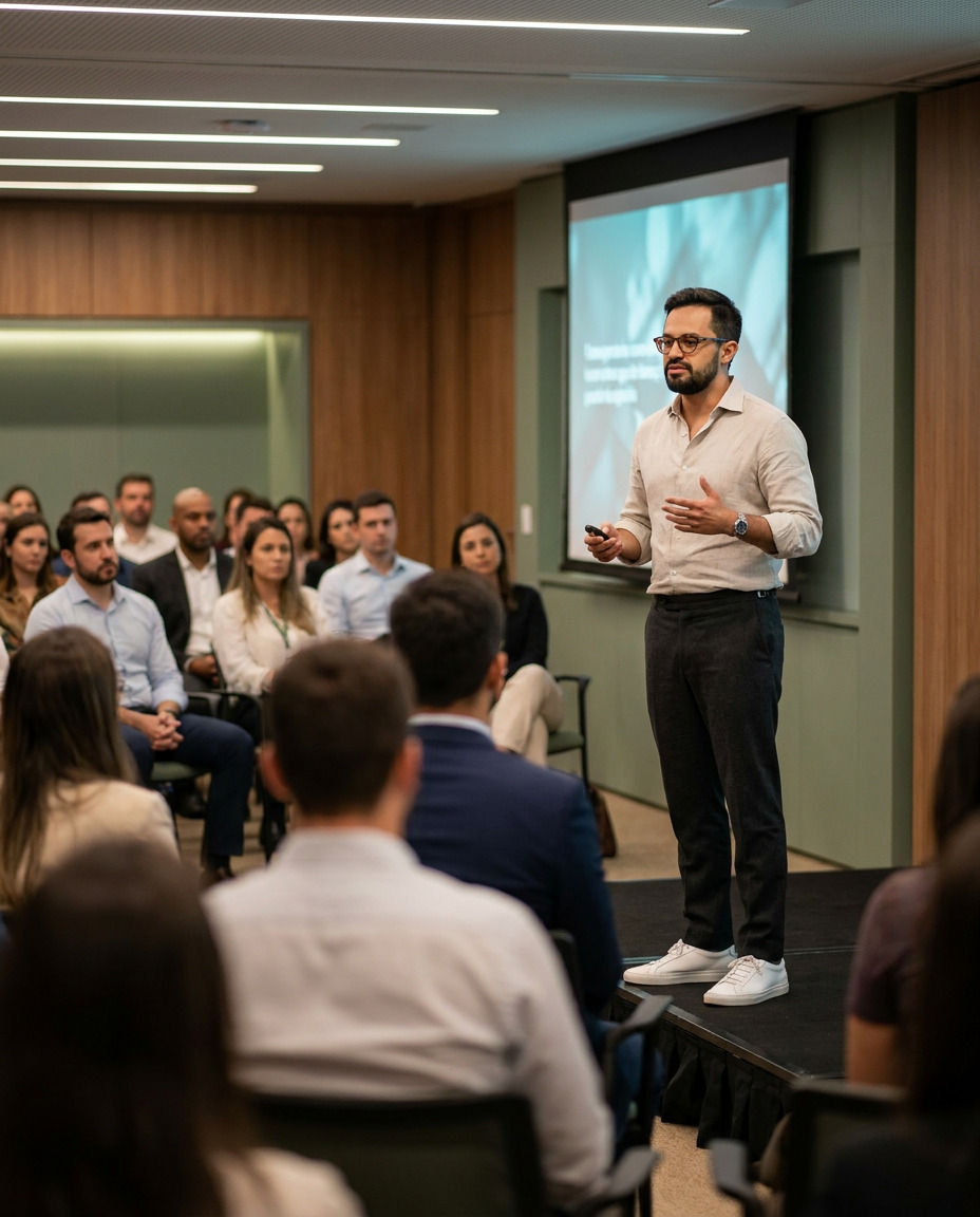 Time de RH, SESMT e liderança discutindo saúde mental no trabalho