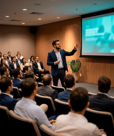 Time de RH, SESMT e liderança discutindo saúde mental no trabalho