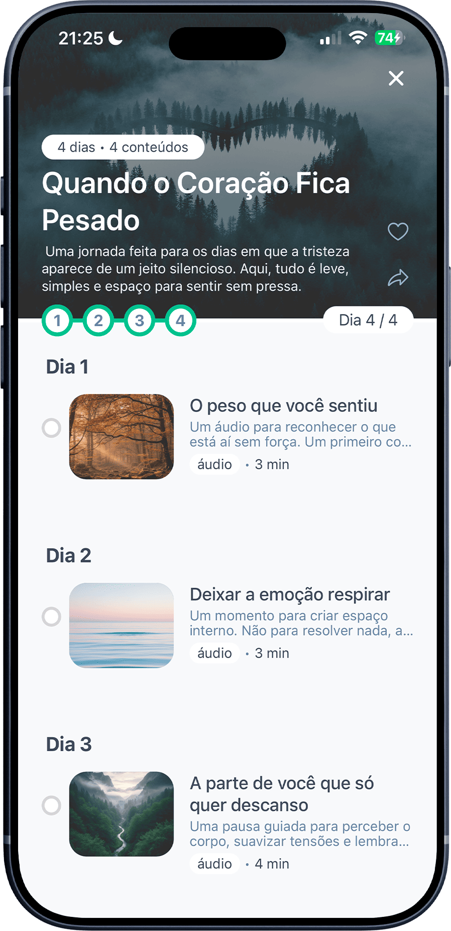 Tela da jornada de evolução