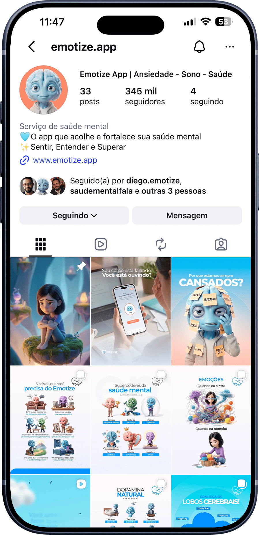 Tela do feed do emotize.app