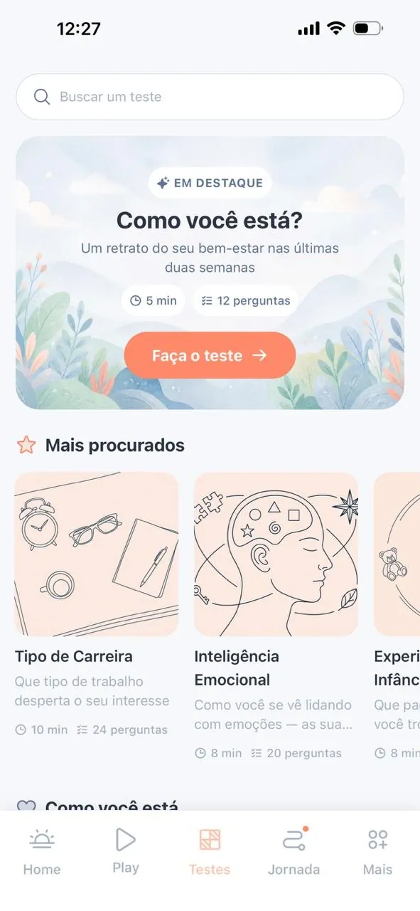 Tela de testes do emotize.app